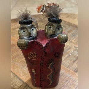 Judy Peele Comanche Tribal Blanket People Pottery Sculpture Limited Edition 7.5”